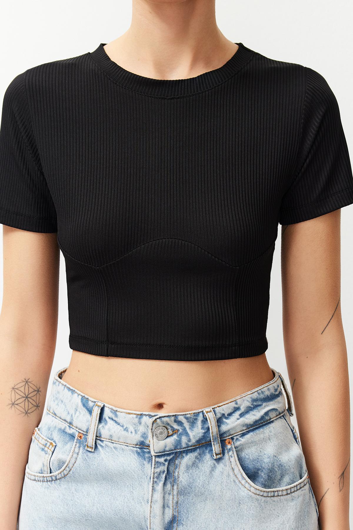 

Женская модная новая футболка, черная укороченная трикотажная футболка L белый