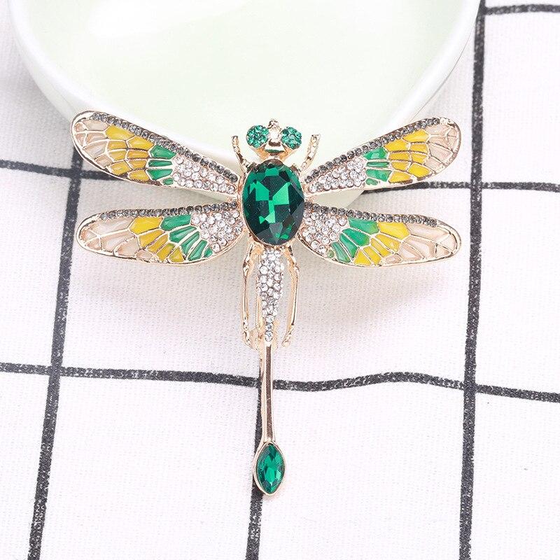 Blucome New Diamond-encrusted Dragonfly Brooch Female European Fashion All-match Alloy Dripping Oil Insect Brooch