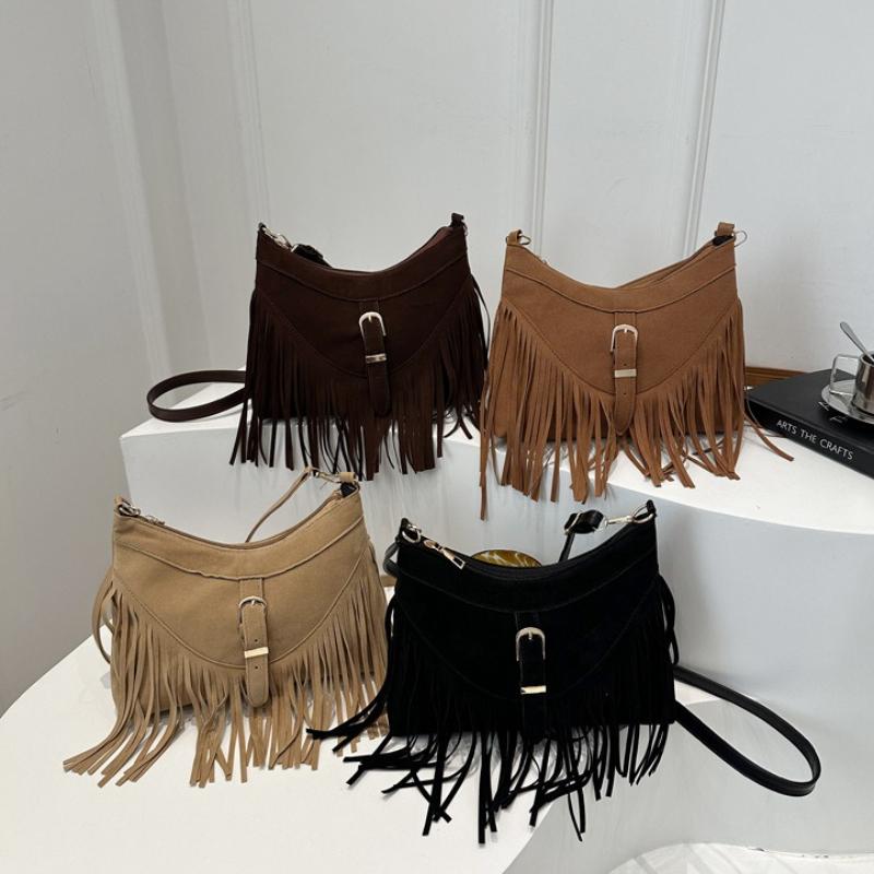 Versatile Texture Suede Tassel Shoulder Bag for Women Fashionable Crossbody Bag Suede Velvet