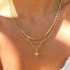 Youthway Rhinestone Star Layered Chain Pendant Necklace Women Stainless Steel Golden Metalic Waterproof Texture Necklace Jewelry