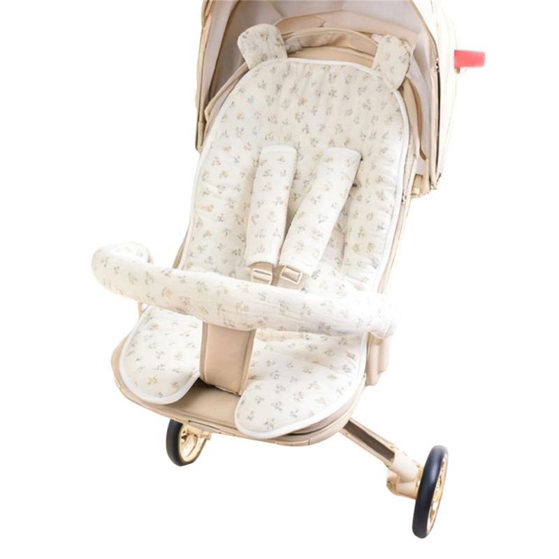 

Baby Strollers Seat Liner with Printed Pattern Pram Seat Cushion Seat Belt Armrest Pad Set Armrest Pad Pushchair Liner
