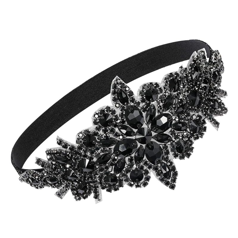 Vintage 1920s Flapper Headpiece Roaring 20s Headband for Women Hair Accessory (Black Beads, one size)