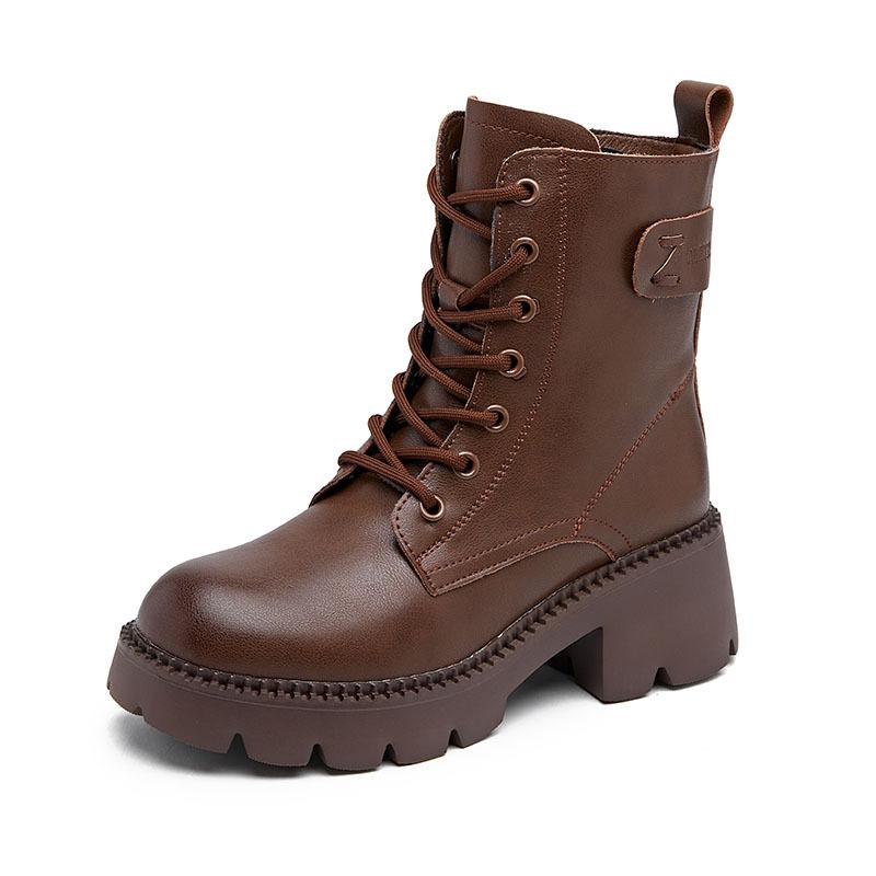 Thick-soled Martin Boots Women's New Autumn and Winter Boots Leather High-heeled Velvet Short Boots