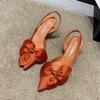 Sandalias de Tacón Kitten con Tira Trasera para Mujer Moda Lazo Grande de Satén de Seda Zapatos de Moda Tacón Kitten Tira Trasera 7cm Zapatos de Salón en Naranja Verde 42