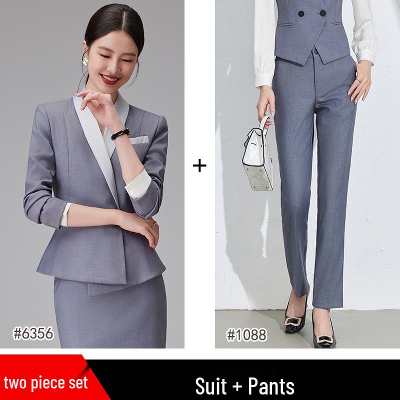 Dark Blue Women's Suit Set: Professional Attire with a Goddess Style – Perfect for Front Desk Workwear.