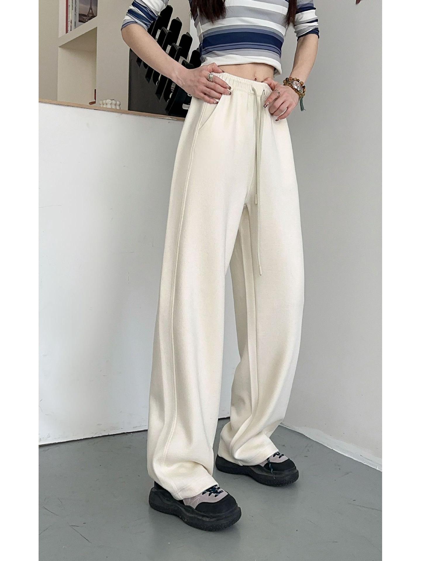 

2025 Winter Woolen Cashmere-Feel Elastic Waist Wide-Leg Slimming Pants XL (Height 170cm-175cm) білий/абрикосовий