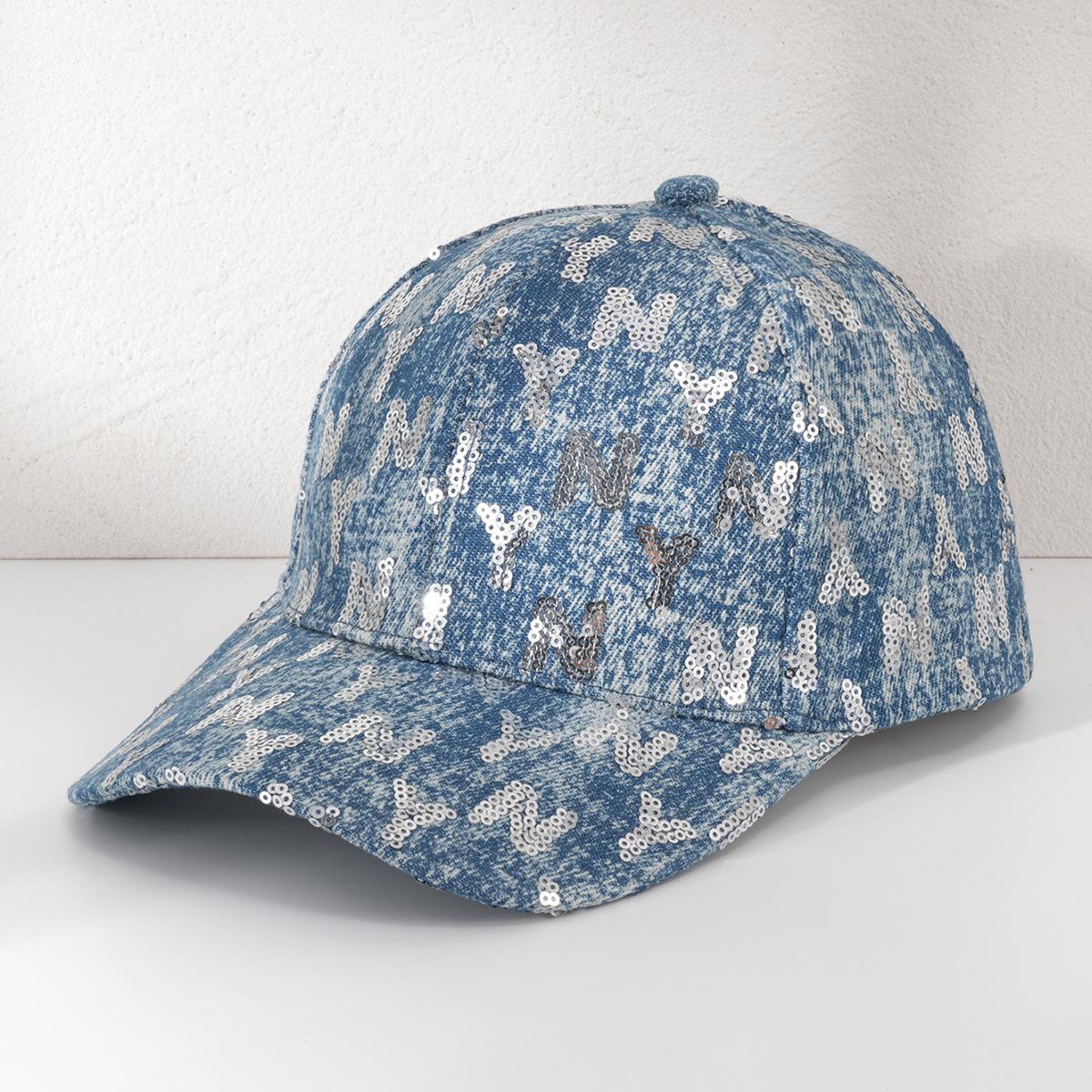 

Унисекс бейсболка из денима с пайетками и надписью - Блестящая полосатая утиная кепка для фестивалей M (56-58cm) синий