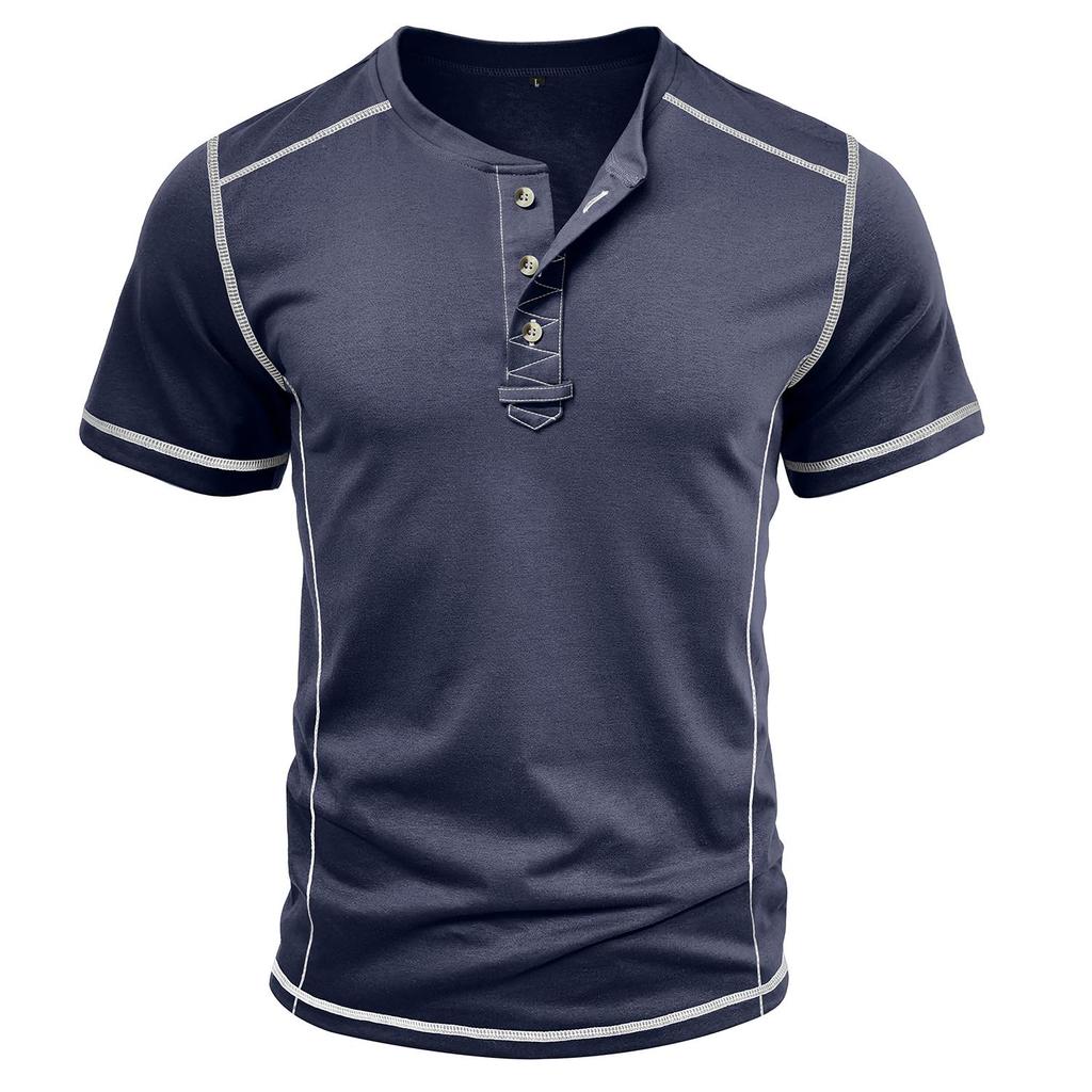 Herr T-shirts Henleykrage Kortärmade Toppar Färgblockerade Bomullsblandning Skjortor Sommar Casual Kläder