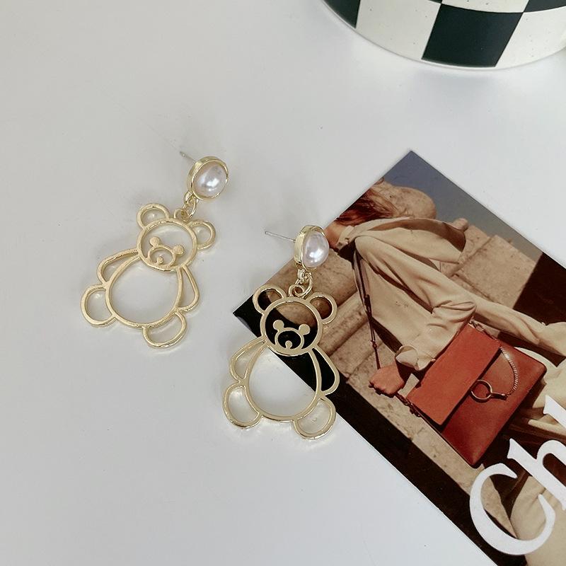 

Серьги-пусеты из серебра 925 пробы в японско-корейском стиле Сердце-мишка - Элегантные, Милые, Симпатичные и с полым дизайном