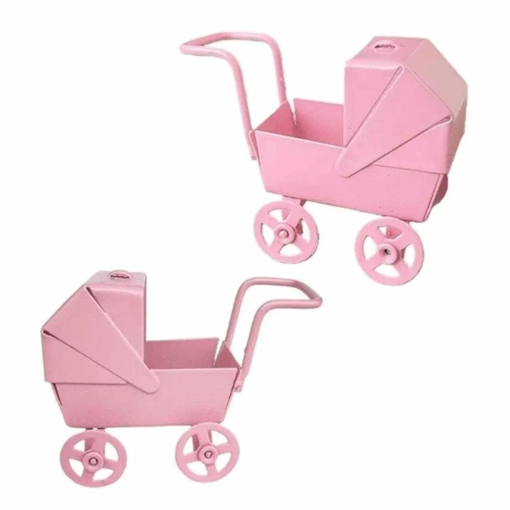Mini Size 1:12 Dollhouse Miniatures Wrought Iron Doll Pram Toys Baby Stroller Model Collection Toy