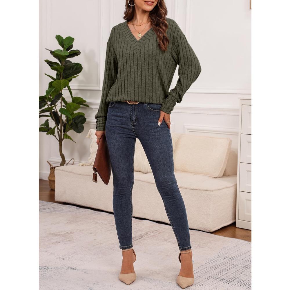 Women's Sweater Fall/Winter Casual Sweatshirt Women's Solid Color Top Long-Sleeve Crew Neck Patchwork Pullover Top T-Shirt