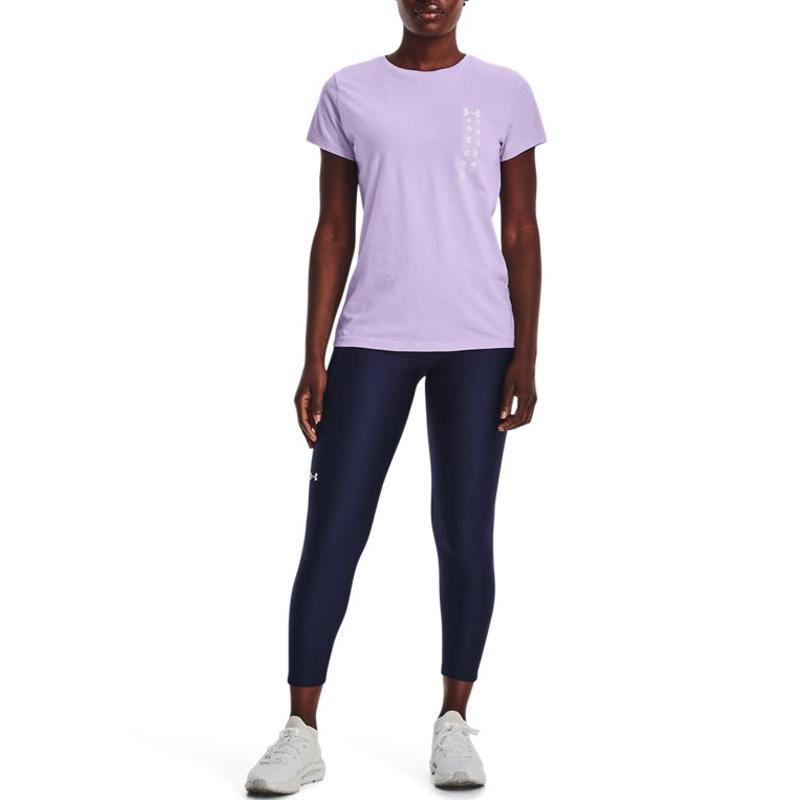 Under Armour Logo Print Solid Color Round Neck Short Sleeve T-Shirt Women T-Shirts Purple 1370760-515