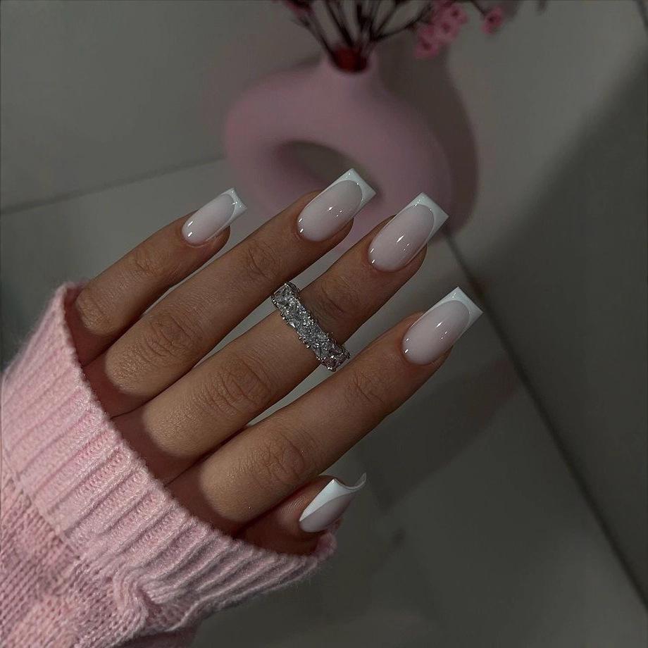 French Tip Wearable Nails: 24 Long, Simple White Nail Plates, Removable & Ready-to-Use