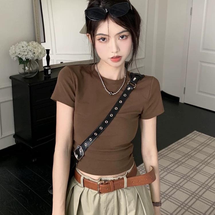 Summer Sexy Short Sleeve French Slim Slim Skinny Waist T-Shirt Pure Desire Spice Girl Versatile Niche Fashion Top Ins