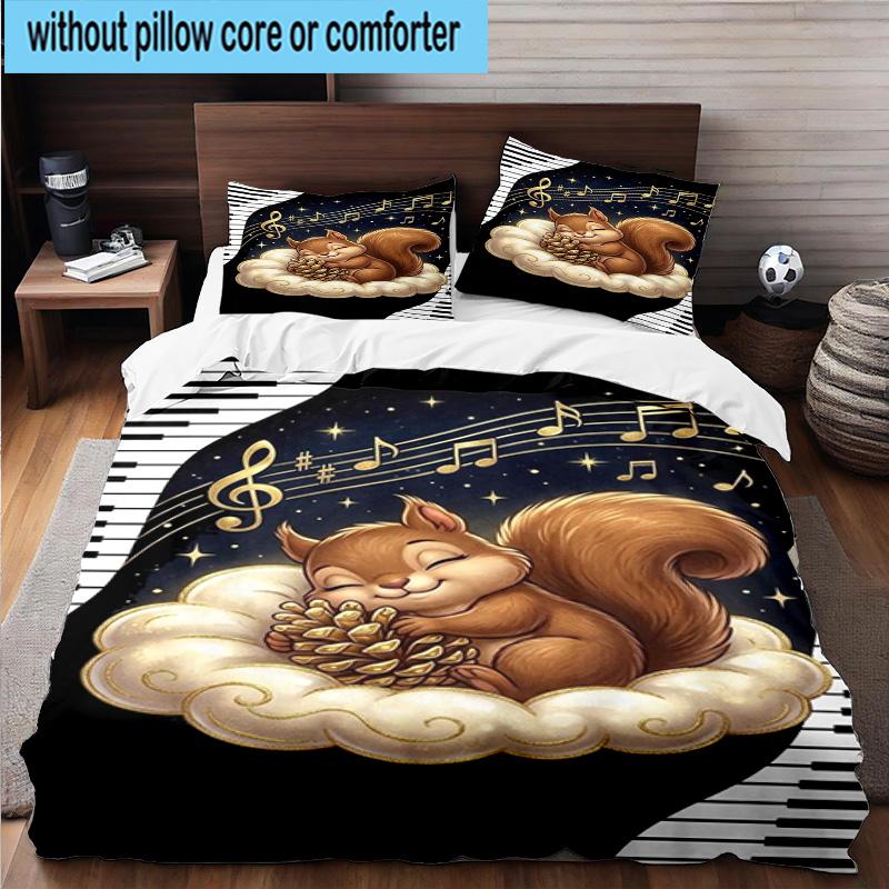 Squirrel Dreams Under Moonlight 3pcs Bedding,Including 1pc Duvet Cover And 2pcs Pillowcases Perfect for Christmas,Ideal for Bedroom, Dormitory