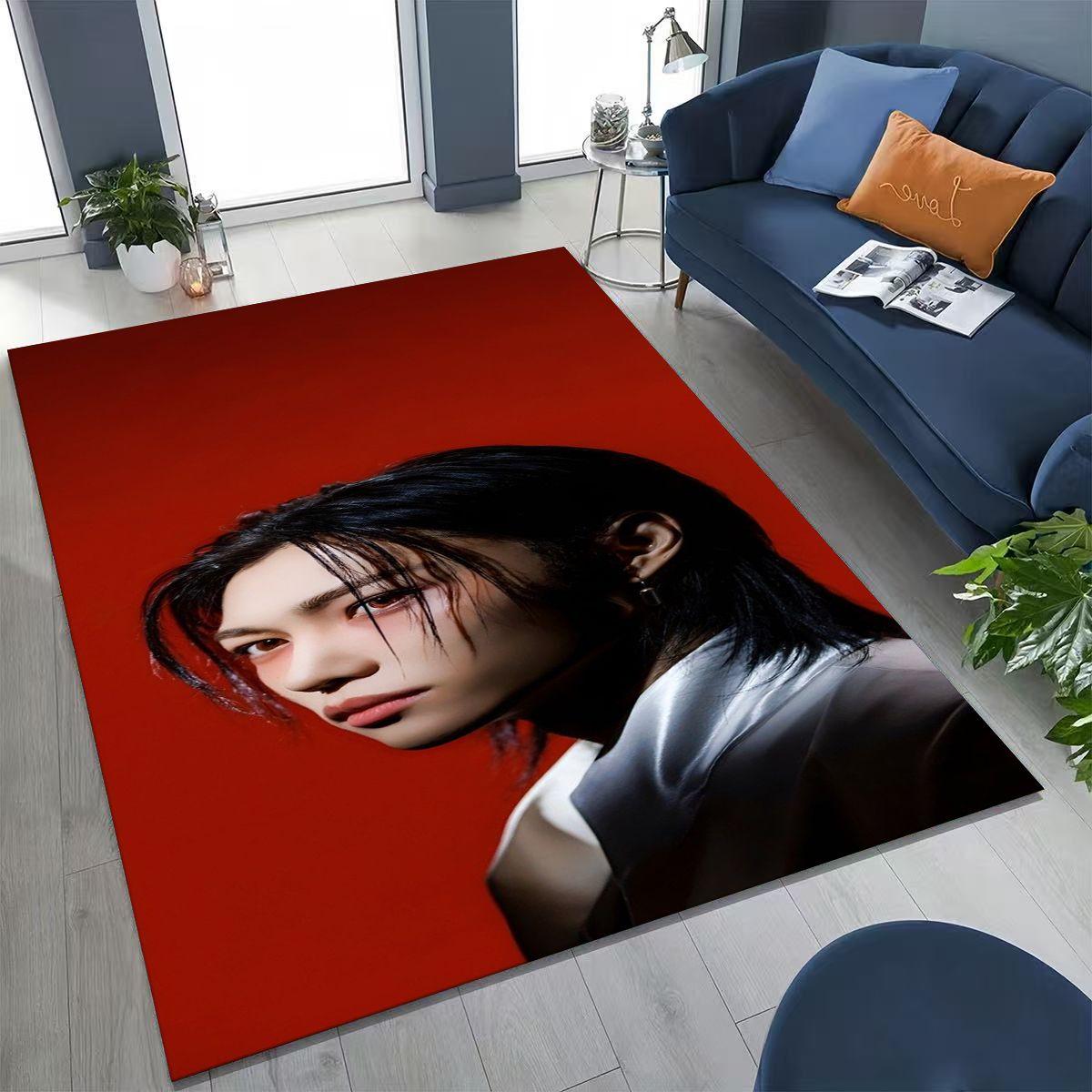 

3D коврик с Феликсом (K-POP певец) для спальни, гостиной, дивана, прихожей, большой нескользящий коврик для игр детей, подарок 60x90cm( 23x35in )