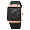 Square Men's Watch Rose Gold Black Simple Slim Leather Strap Waterproof Casual Business Gift