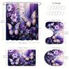 Elegant Purple Butterfly Garden Bathroom Set - Waterproof Shower Curtain, Toilet Lid Cover, Bath Mat, And Contour Mat