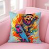 Retro Style Trendy Artistic Dog Pattern Cushion Cover Linen Pillowcase Cover Soft Decor for Sofa Home Room