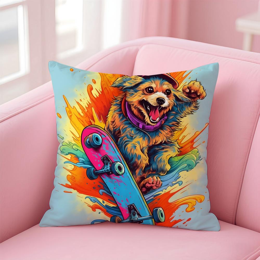 Retro Style Trendy Artistic Dog Pattern Cushion Cover Linen Pillowcase Cover Soft Decor for Sofa Home Room