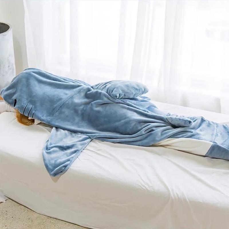 Flanell Vuxen Haj Huva Sovsäck Onesie Pyjamas - Tecknad Fisk Design