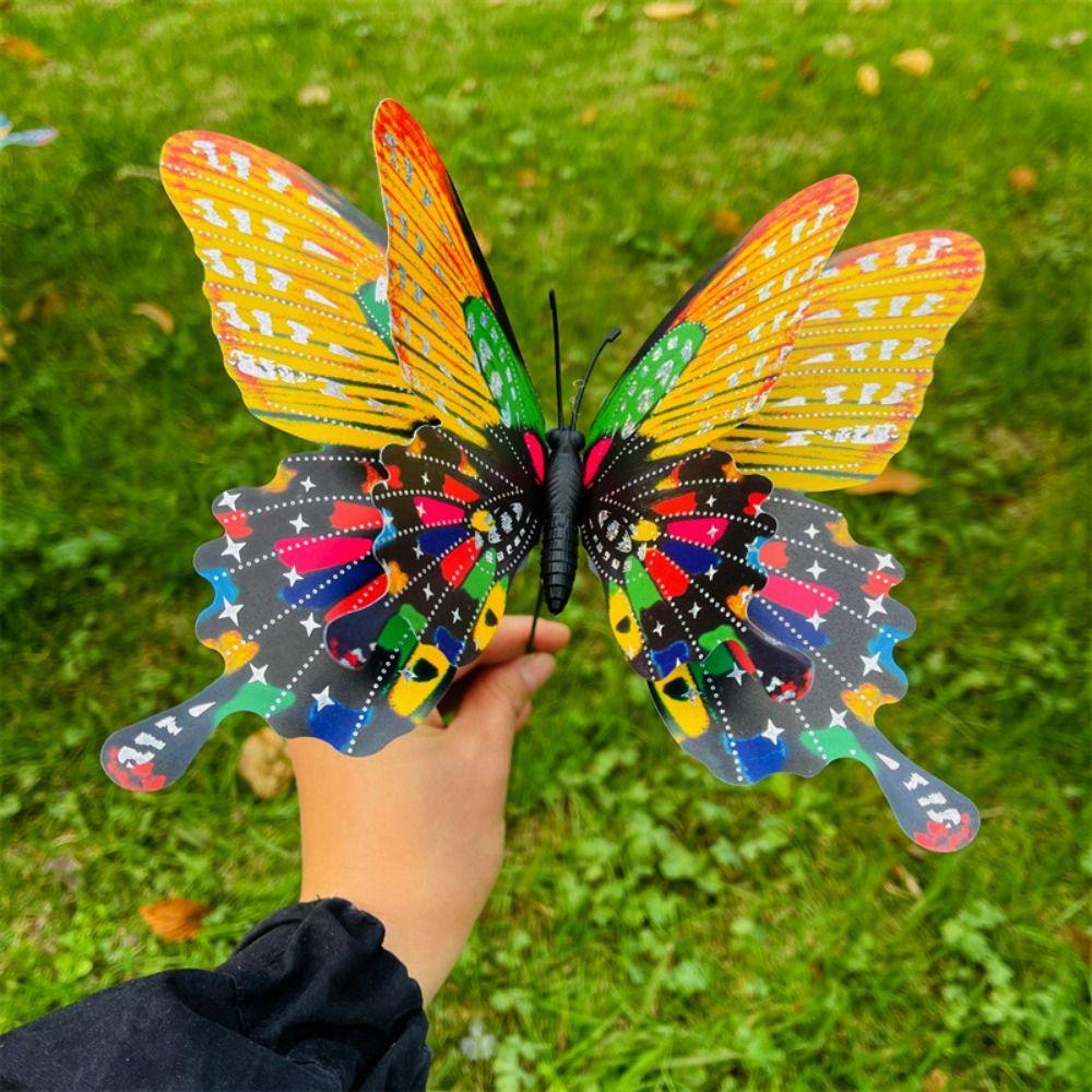 5pcs Large Garden Yard Planter Butterfly Colorful Waterproof 3D Butterfly Stakes Butterfly Double Layered Grounding Decoration