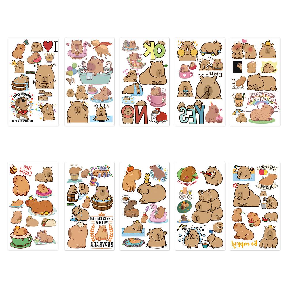 

10 Sheets Cute Animal Capybara Theme Waterproof Temporary Face Body Tattoo Stickers for Kids Birthday Baby Shower Party Decor