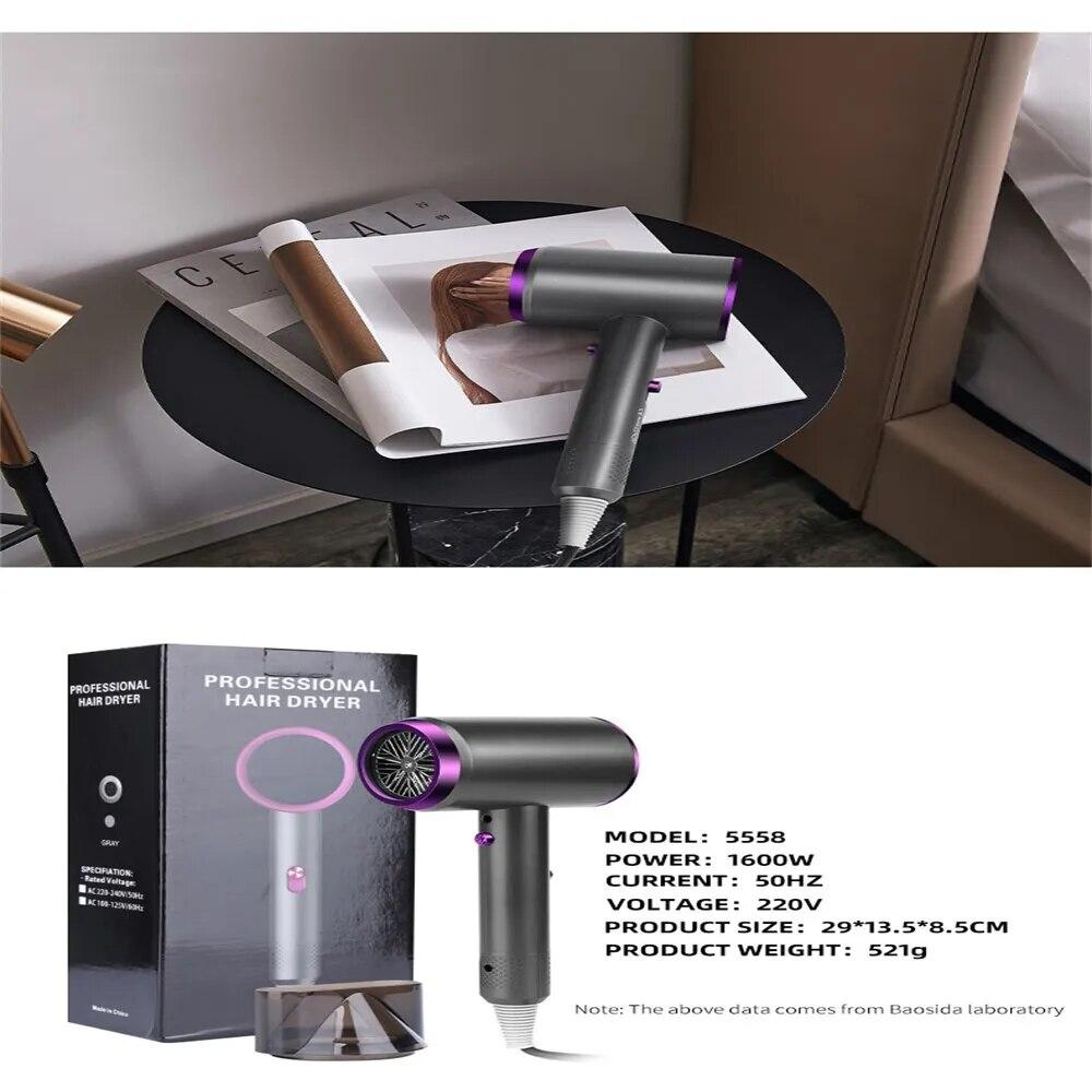 5558hårføner med diffuser, 1600w ionisk hårføner, profesjonell bærbar hårføner og tilbehør for kvinner med krøllete hår