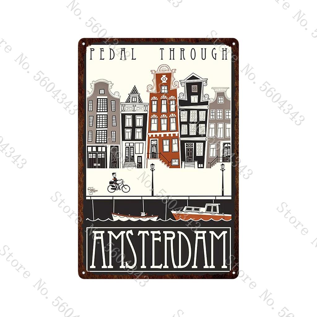 City Landscape Vintage Metal Sign Paris San Francisco Los Angeles Dubai Travel Scenery Tin Plates Home Decoration Metal Poster