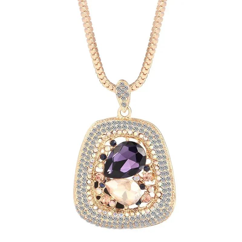 Новый кулон-трапеция из полудрагоценного камня, длинные ожерелья для женщин, винтажные, квадратные, геометрические, женские подарки, украшения золотой