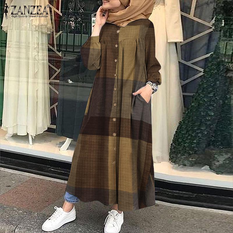 chinese dress ladies Brown Printed Shirtdress Abaya main image 1