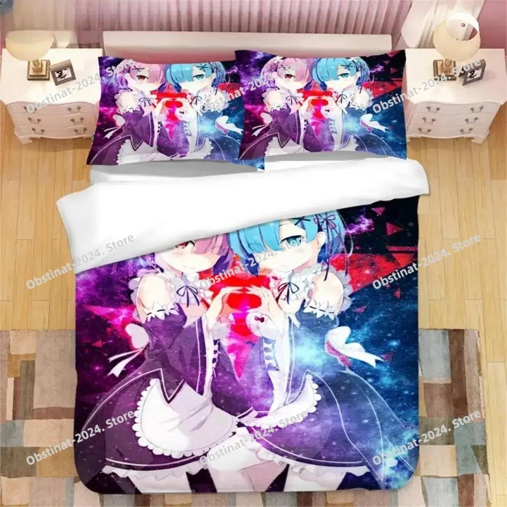 Japanese Anime Kawaii Ram Rem 3D Bedding Set Printed Bed Set Duvet Cover Sheet Pillowcase Soft Quilt Cover Full Queen King Size