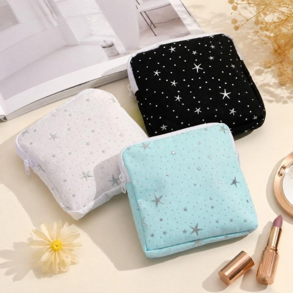 Silver Star Print Sanitary Napkin Storage Bag Portable Feminine Period Pouch Women Girls