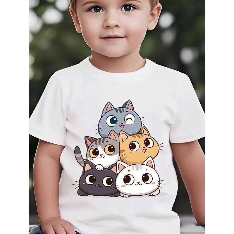 Boys 5 Kittens Print Crewneck Summer Casual