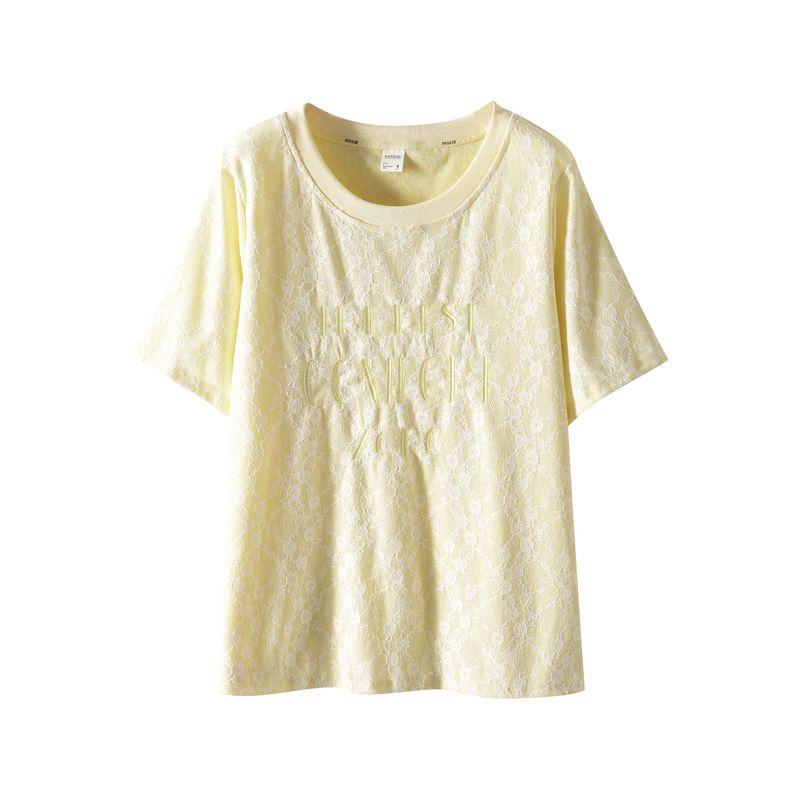 Plus size women clothing [Heavy Industry Fashion Brand T] Sweet Lace Embroidery Short sleeve T-shirt Summer Chubby Girl Loose Casual Top