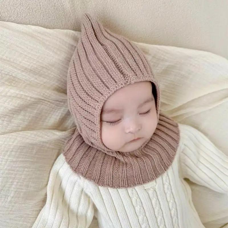 Winter Warm Windproof Balaclava Hat For Baby Coldproof Knitted Hooded Caps Outdoor Hats Scarf Integrated Neck Collar Beanies Cap
