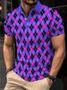 Men'S Bright Pink And Black Plaid Polo Shirt - Lightweight Breathable, Casual Short Sleeve Collar Design, Summer Outing And Daily Wear H-Cut
