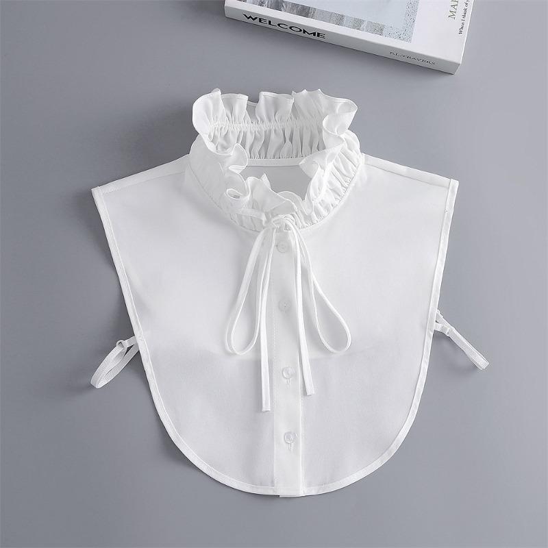 Korean Stand Bowknots Shirt Fake Collar Ruffle Edge Strap High Collar Autumn Sweater Blouse Tops Derachable Tie Collars