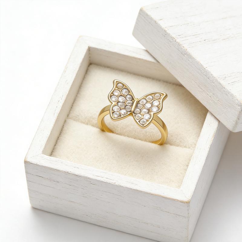 Wind design diamond-set butterfly ring versatile ring temperament exquisite jewelry