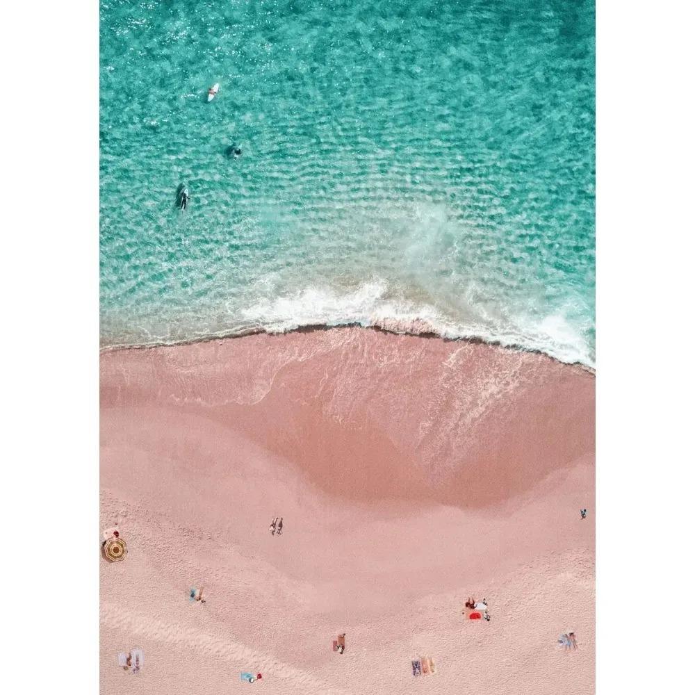 Pink Beach Ocean Artwork Poster Canvas Printing Surf Coconut Tree Nordic Wall Art Living Room Bedroom Home Decor