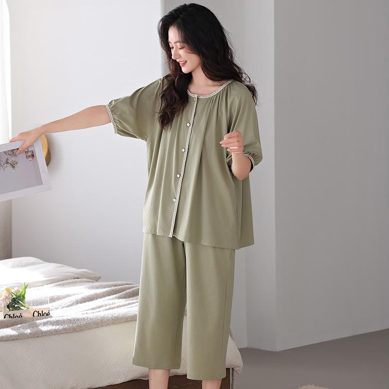 Modal casual pajamas women's summer short-sleeved suit cropped pants 1011 new plus size outside loungewear