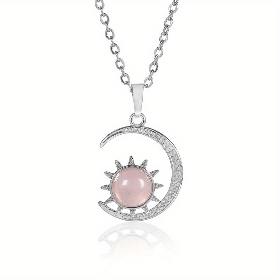 Natural Crystal Stone Inlaid Sun Moon Pendant Amethyst Rose Quartz Classic Charm Necklace Jewelry Necklace Jewelry for Women