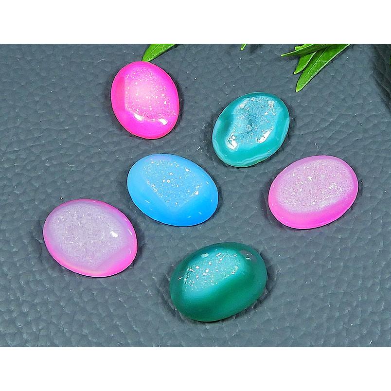 

43Cts. Dyed Druzy Agate Oval Cabochon Loose Gemstone 6Pcs Lot 12X1MM SY-32