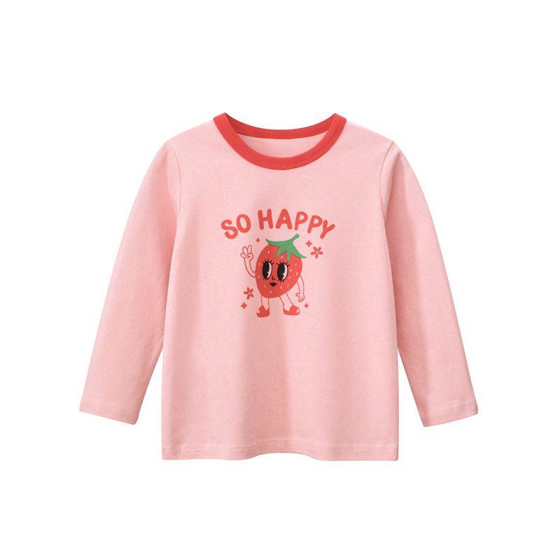 Brand Children's Clothing Pure Cotton Cartoon Strawberry Print Long-Sleeve T-Shirt 2026 Spring Base Shirt for Baby Girls