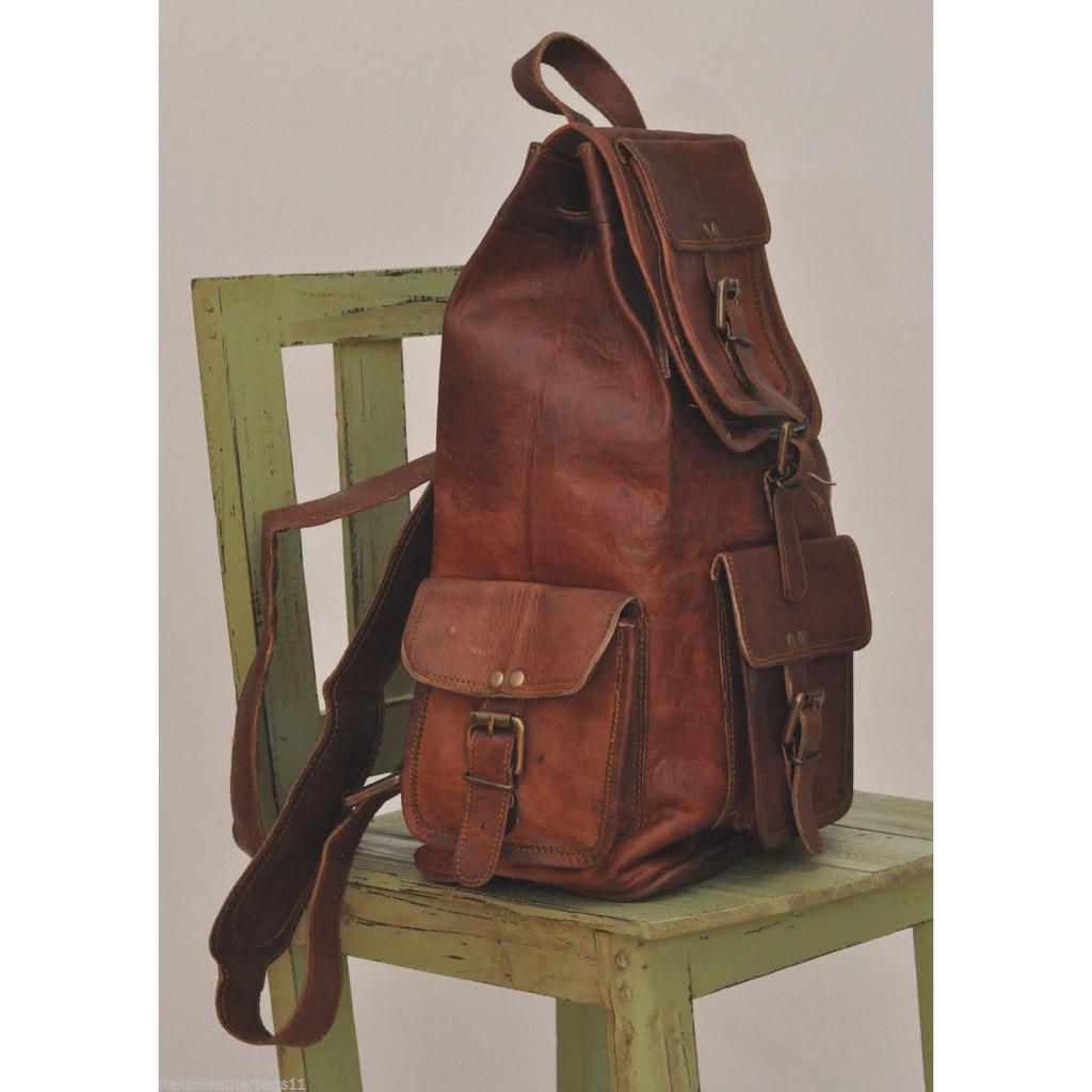 Reisegepäck aus echtem Ziegenleder, handgefertigter Rucksack, große Vintage-Tasche