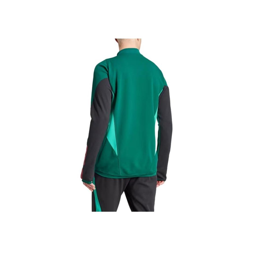 Adidas Pruhovaný fotbalový dres s potiskem písmen, stojáčkem a dlouhým rukávem pro muže, zelený IQ1523