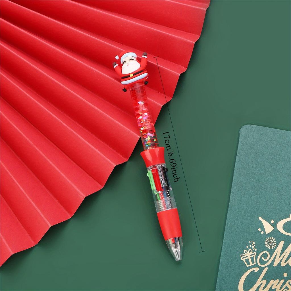 48Pcs Christmas Sand Four-color Ballpoint Pen Multicolor Pens 4 in1 Kawaii Animal Party Ballpoint Pens for Birthdays Parties Cute Gifts 0.7mm