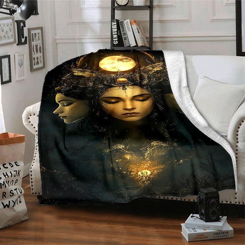 1pc Moonlit Night Flannel Blanket Soft Cozy All-Season Throw for Bedroom, Sofa, Camping, Travel, Home Decor1074