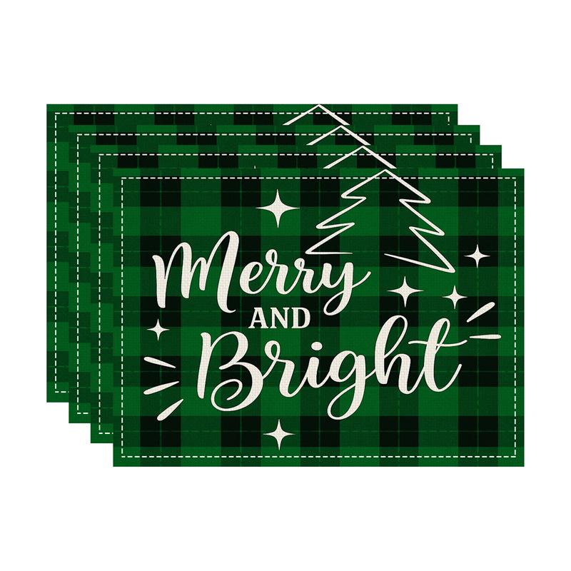 Nordic Style Christmas Festival Square Linen Placemat - Heat Insulation Pad with Digital Print Design.