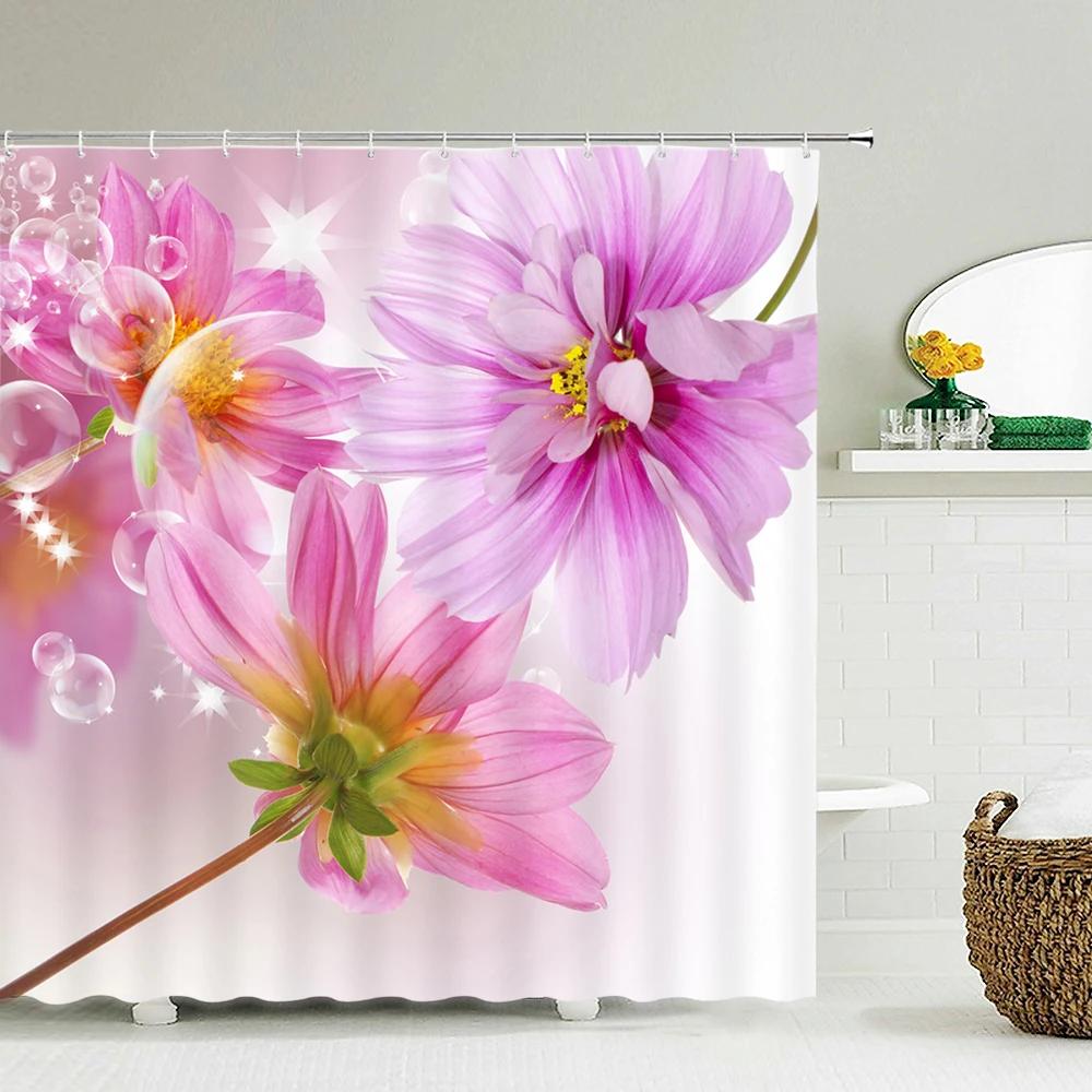 Tulip Rose Fresh Flowers Shower Curtains Waterproof Polyester Fabric 3D Printed Bathroom Screen Home Decoration Shower Curtain